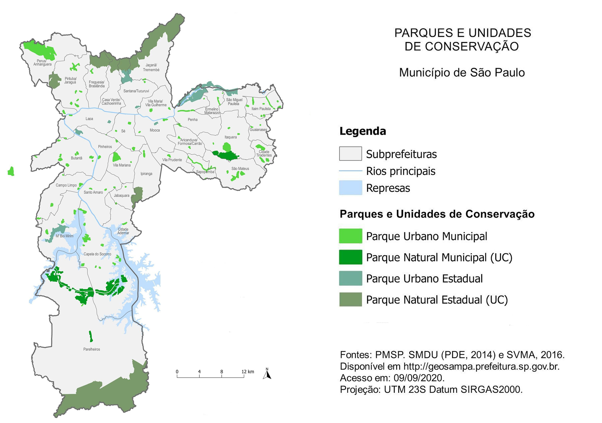 Mapa dos Parques e Unidades de Conservação do Município de Sõo Paulo